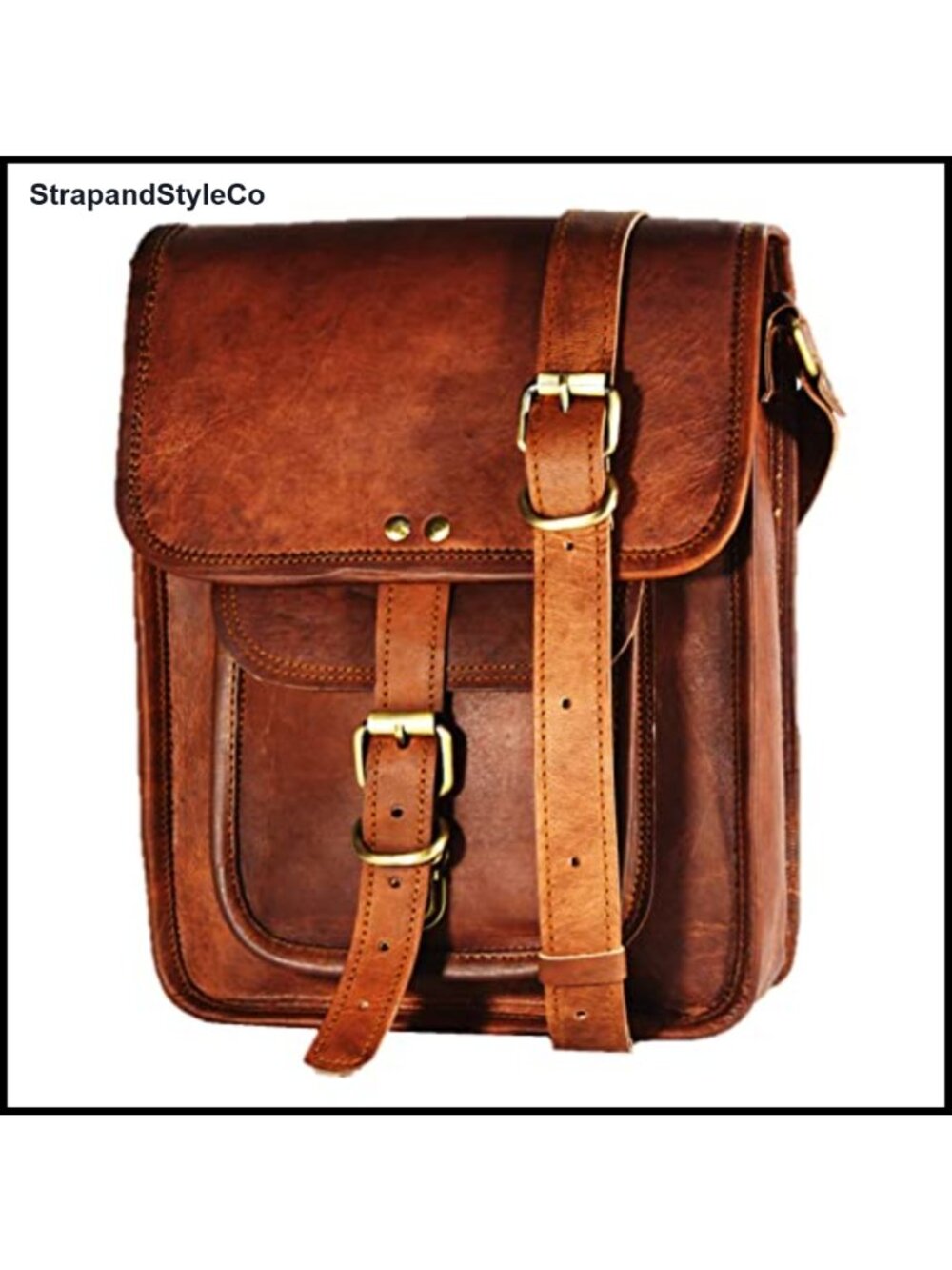 Goat Leather Tablet Messenger Crossbody Bag Handmade